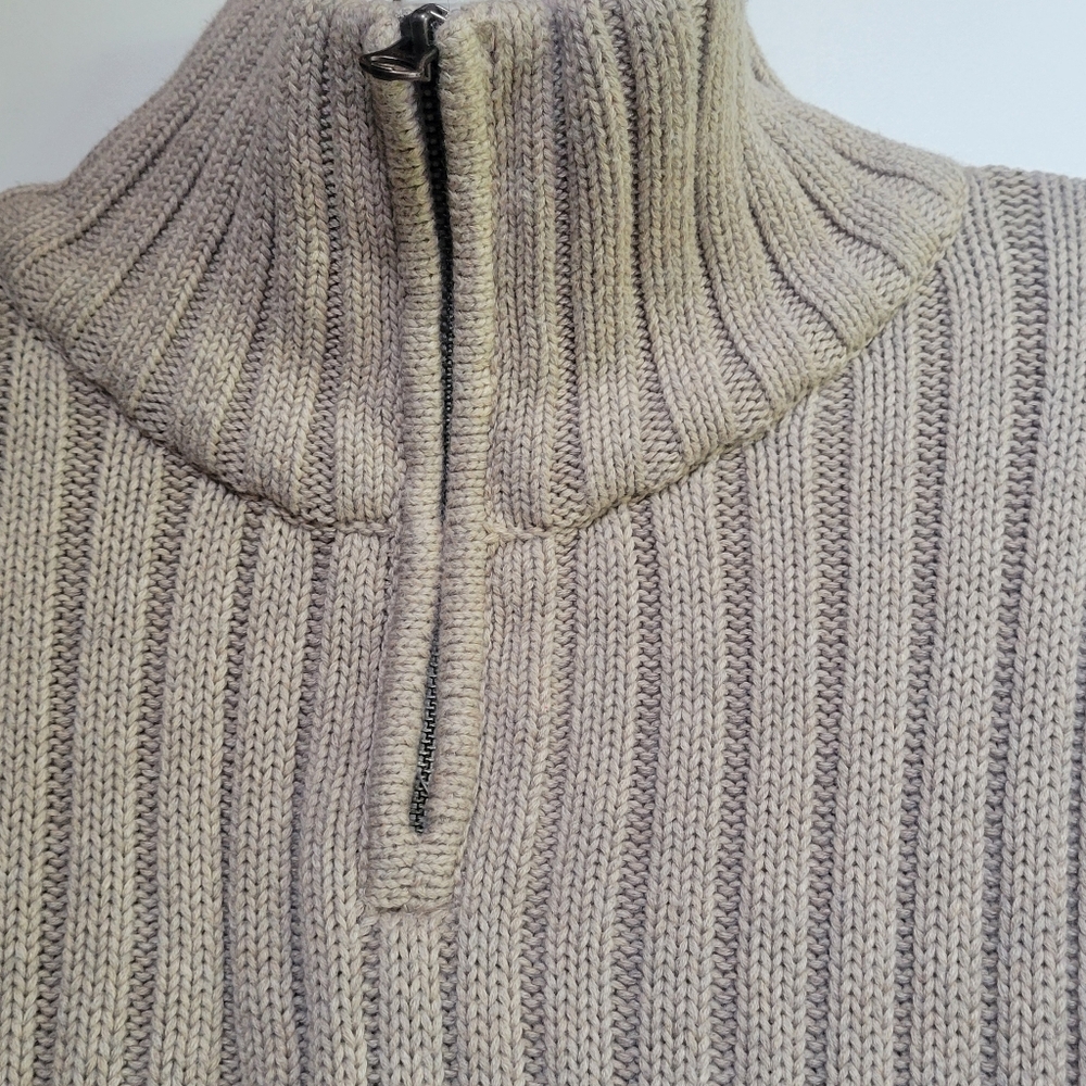 Men's Beige Ribbed Sweater 100% Cotton In Excellent Condition
